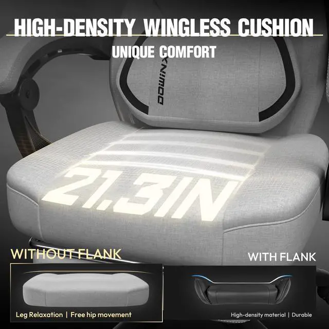 Alt view image 2 of 7 - Dowinx Fabric Gaming Chair with Footrest - Big and Tall, Wide Back Gamer Chair with Massage for Adults, 300lbs Capacity, Grey Fabric