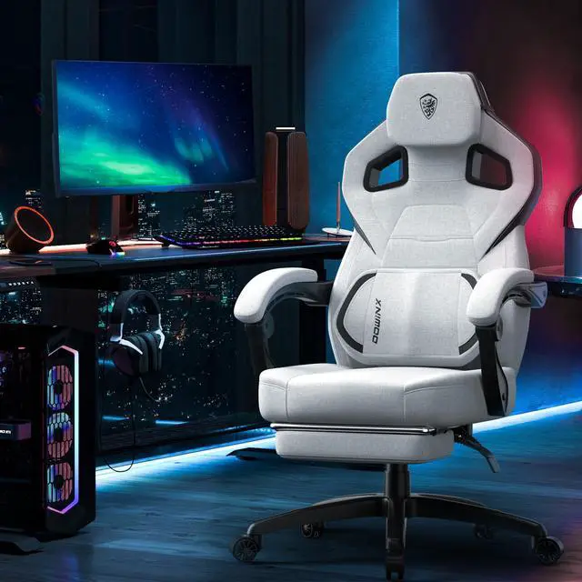 Alt view image 7 of 7 - Dowinx Fabric Gaming Chair with Footrest - Big and Tall, Wide Back Gamer Chair with Massage for Adults, 300lbs Capacity, Grey Fabric