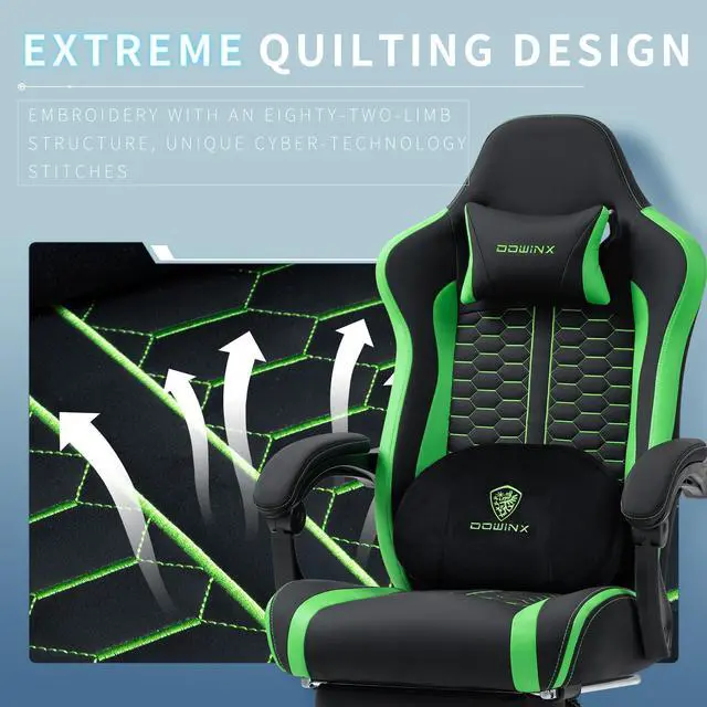 Alt view image 5 of 7 - Dowinx Gaming Chair with Heated Massage Lumbar Support, Ergonomic Gaming Computer Chair with Pocket Spring Cushion and Footrest, Recliner High Back PC Chair for Adult, 330lbs,LS-MB3704 Green