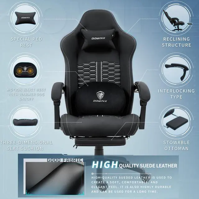 Alt view image 2 of 7 - Dowinx Gaming Chair with Heated Massage Lumbar Support, Ergonomic Gaming Computer Chair with Pocket Spring Cushion and Footrest, High Back Recliner PC Chair for Adult, 330lbs, Black