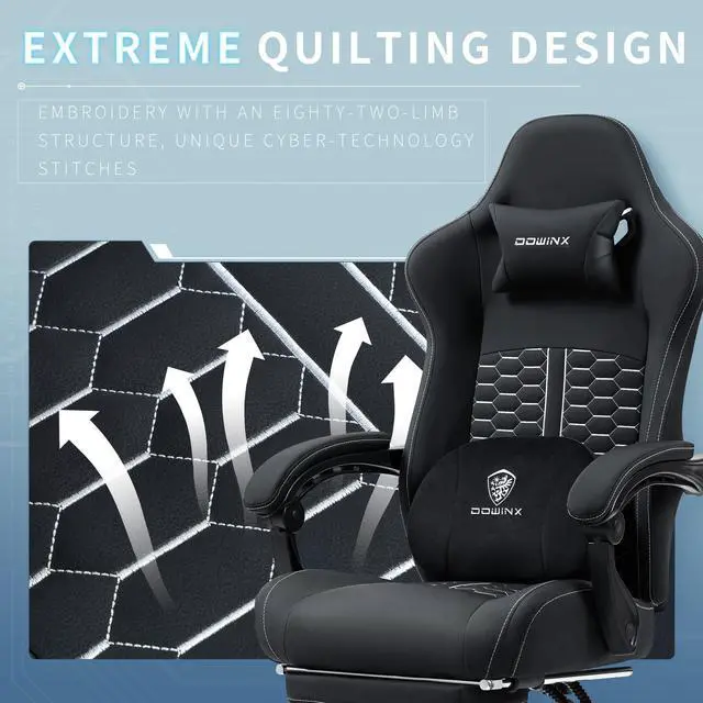 Alt view image 3 of 7 - Dowinx Gaming Chair with Heated Massage Lumbar Support, Ergonomic Gaming Computer Chair with Pocket Spring Cushion and Footrest, High Back Recliner PC Chair for Adult, 330lbs, Black