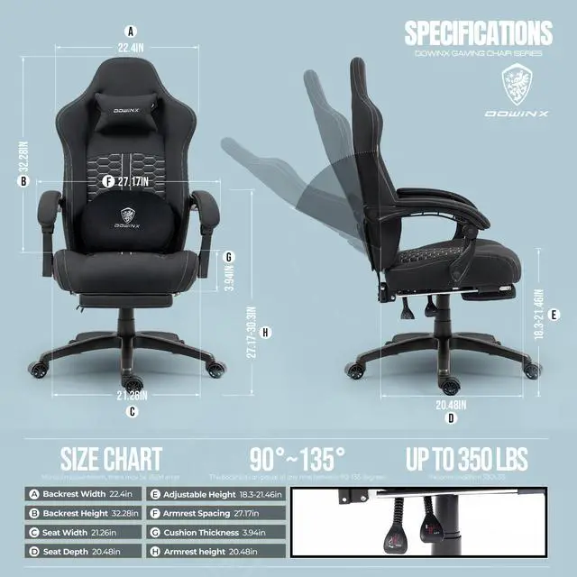 Alt view image 4 of 7 - Dowinx Gaming Chair with Heated Massage Lumbar Support, Ergonomic Gaming Computer Chair with Pocket Spring Cushion and Footrest, High Back Recliner PC Chair for Adult, 330lbs, Black