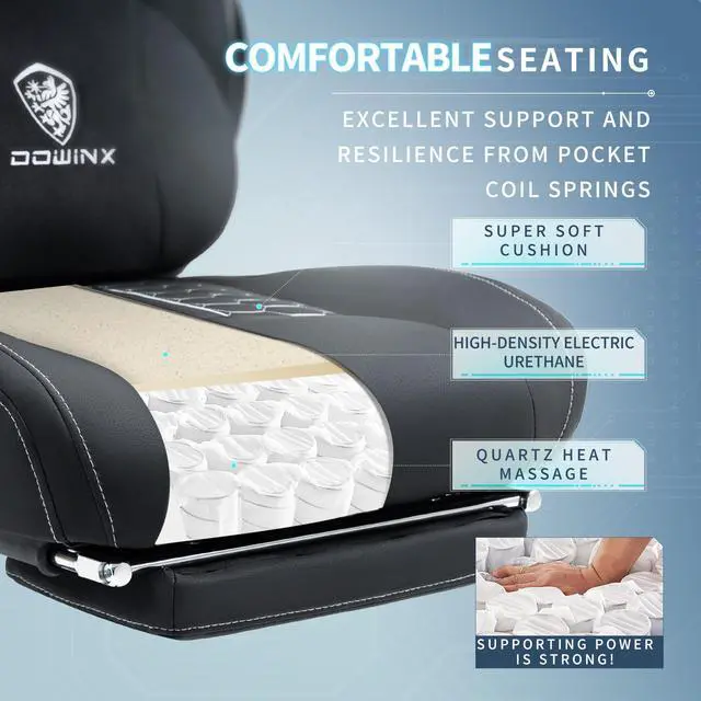 Alt view image 5 of 7 - Dowinx Gaming Chair with Heated Massage Lumbar Support, Ergonomic Gaming Computer Chair with Pocket Spring Cushion and Footrest, High Back Recliner PC Chair for Adult, 330lbs, Black