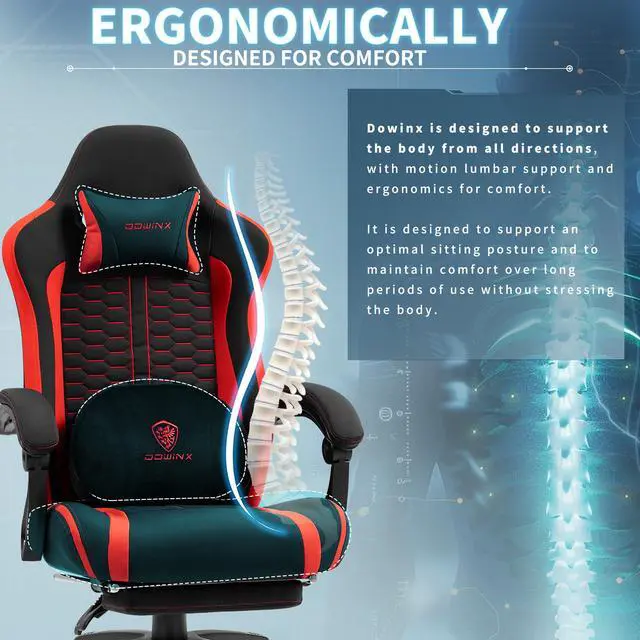 Alt view image 2 of 7 - Dowinx Gaming Chair with Heated Massage Lumbar Support, Ergonomic Gaming Computer Chair with Pocket Spring Cushion and Footrest, Recliner High Back PC Chair for Adult, 330lbs,LS-MB3703 Red