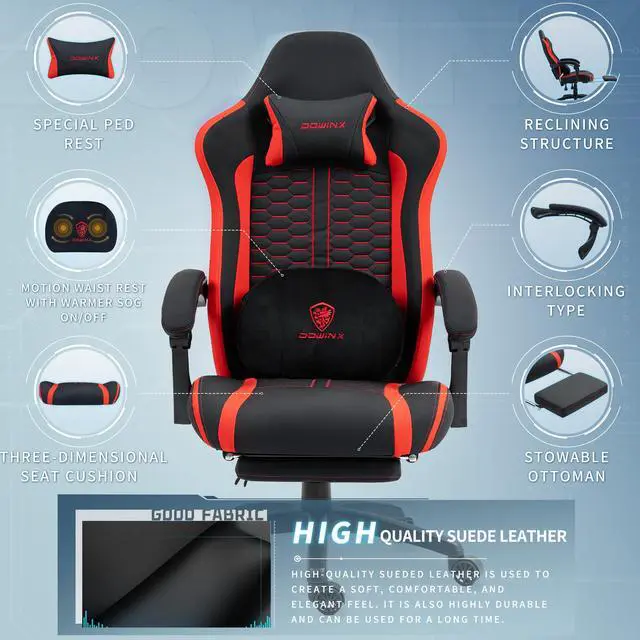 Alt view image 6 of 7 - Dowinx Gaming Chair with Heated Massage Lumbar Support, Ergonomic Gaming Computer Chair with Pocket Spring Cushion and Footrest, Recliner High Back PC Chair for Adult, 330lbs,LS-MB3703 Red