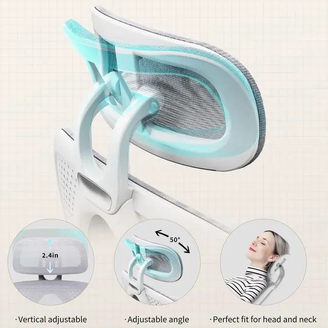 Alt view image 3 of 7 - Dowinx Ergonomic Office Chair,Breathable Mesh Computer Chair with Pocket Spring Cushion,Comfy Desk Chair with Adjustable Lumbar Support and Headrest,LS-66WB0105 Grey