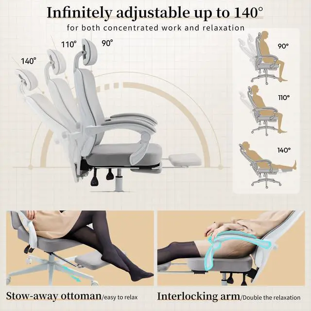 Alt view image 6 of 7 - Dowinx Ergonomic Office Chair,Breathable Mesh Computer Chair with Pocket Spring Cushion,Comfy Desk Chair with Adjustable Lumbar Support and Headrest,LS-66WB0105 Grey