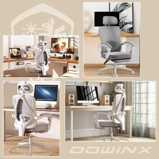 Alt view image 7 of 7 - Dowinx Ergonomic Office Chair,Breathable Mesh Computer Chair with Pocket Spring Cushion,Comfy Desk Chair with Adjustable Lumbar Support and Headrest,LS-66WB0105 Grey
