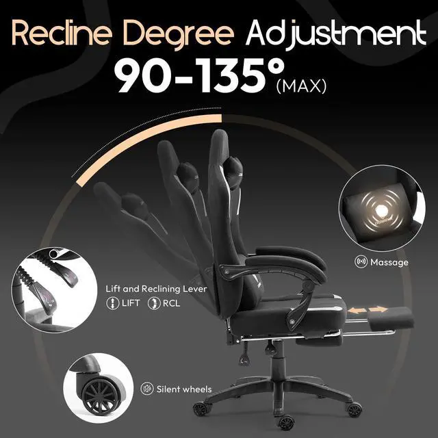 Alt view image 4 of 7 - Dowinx Fabric Gaming Chair with Pocket Spring Cushion,Breathable Computer Chair with Lumbar Support and Footrest,High Back Game Office Chair for Adult,LS-6657K04 Black