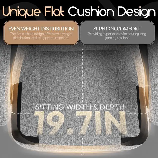 Alt view image 2 of 7 - Dowinx Fabric Gaming Chair with Pocket Spring Cushion,Grey,Breathable Computer Chair with Lumbar Support and Footrest,High Back Game Office Chair for Adult,LS-6657K01