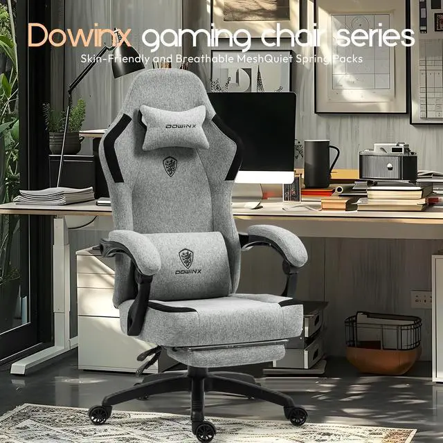 Alt view image 6 of 7 - Dowinx Fabric Gaming Chair with Pocket Spring Cushion,Grey,Breathable Computer Chair with Lumbar Support and Footrest,High Back Game Office Chair for Adult,LS-6657K01
