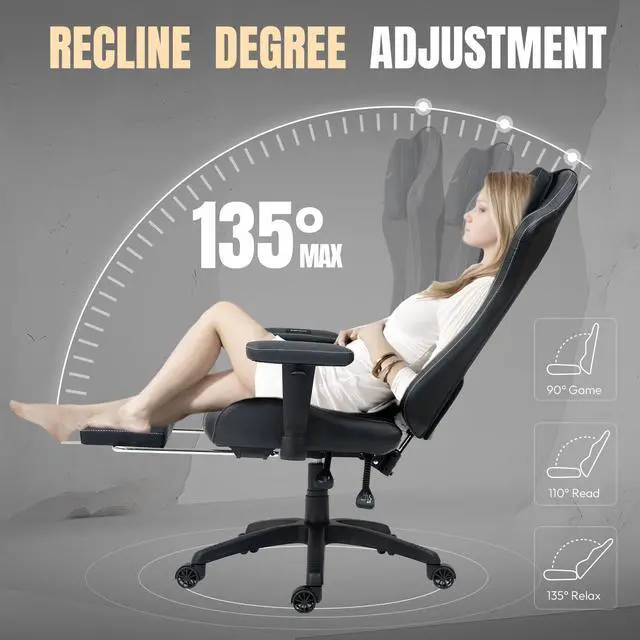 Alt view image 4 of 7 - Dowinx Gaming Chair with Heated Massage Lumbar Support,Ergonomic Computer Chair with Pocket Spring Cushion,Reclining Game Chair,Adjustable Armrests and Footrest,LS-6650D01,Black-White