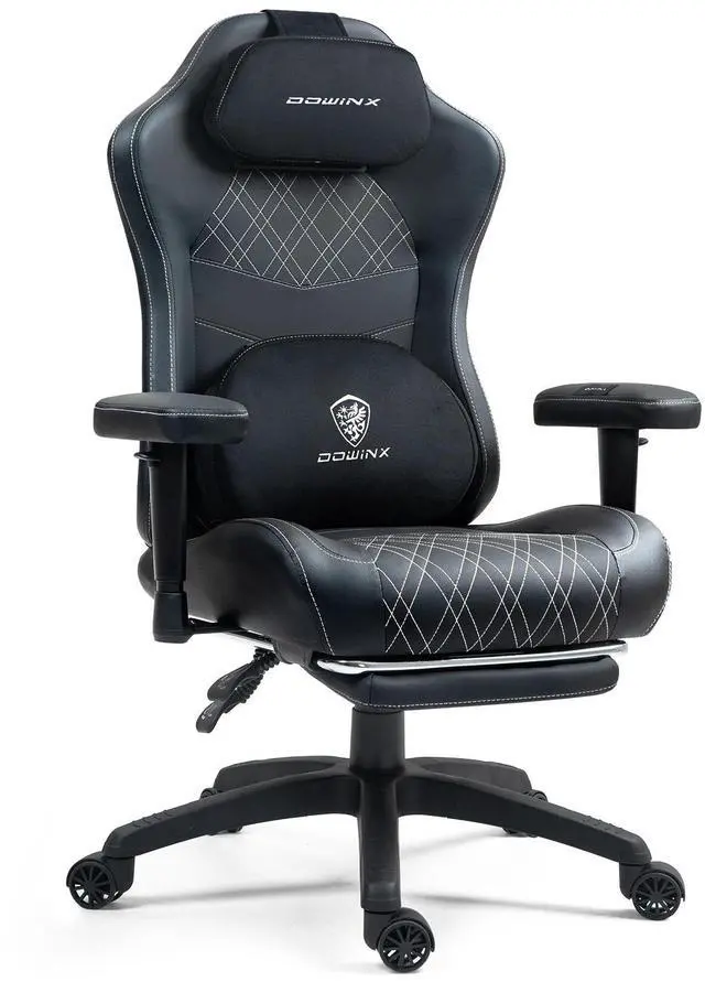 Alt view image 7 of 7 - Dowinx Gaming Chair with Heated Massage Lumbar Support,Ergonomic Computer Chair with Pocket Spring Cushion,Reclining Game Chair,Adjustable Armrests and Footrest,LS-6650D01,Black-White