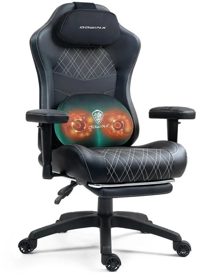 Main image of Dowinx Gaming Chair with Heated Massage Lumbar Support,Ergonomic Computer Chair with Pocket Spring Cushion,Reclining Game Chair,Adjustable Armrests and Footrest,LS-6650D01,Black-White
