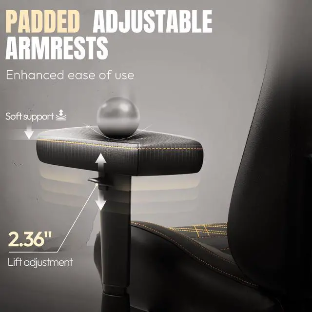 Alt view image 5 of 7 - Dowinx Gaming Chair with Heated Massage Lumbar Support,Ergonomic Computer Chair with Pocket Spring Cushion,Reclining Game Chair,Adjustable Armrests and Footrest,LS-6650D02,Yellow