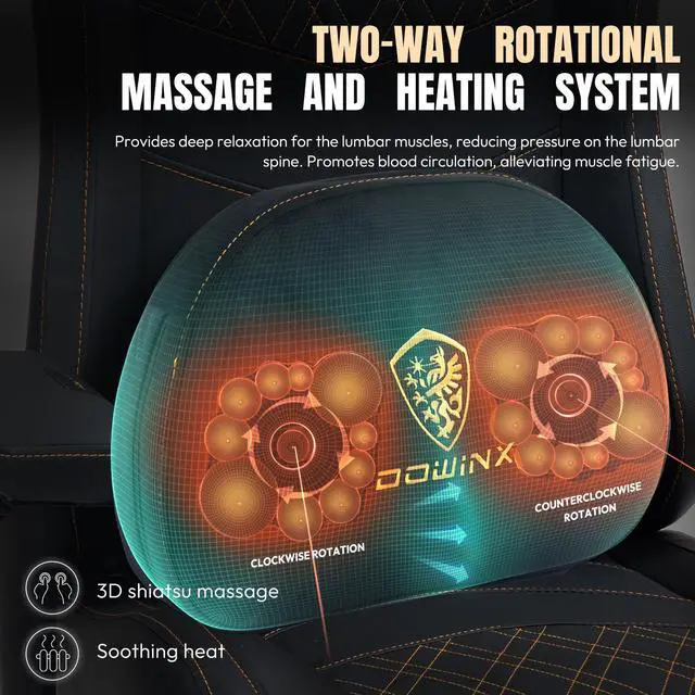 Alt view image 2 of 7 - Dowinx Gaming Chair with Heated Massage Lumbar Support,Ergonomic Computer Chair with Pocket Spring Cushion,Reclining Game Chair,Adjustable Armrests and Footrest,LS-6650D02,Yellow