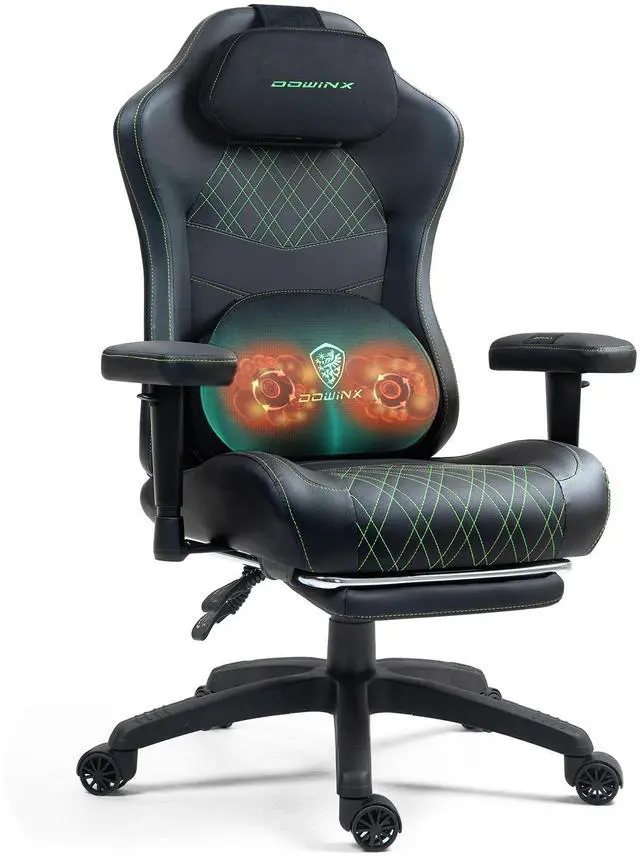 Main image of Dowinx Gaming Chair with Heated Massage Lumbar Support,Ergonomic Computer Chair with Pocket Spring Cushion,Reclining Game Chair,Adjustable Armrests and Footrest,LS-6650D03,Green