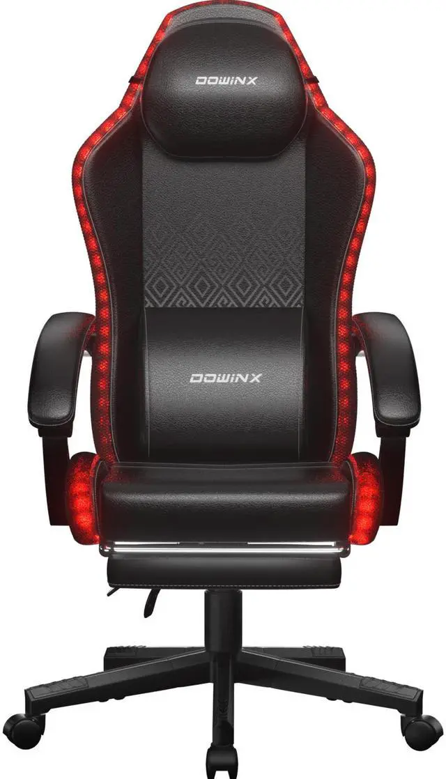 Main image of Dowinx Gaming Chair with RGB Lights, LED Gaming Chair with Footrest for Adults, Video Game Chair PU Leather, Ergonomic Gaming Chair with Massage Lumbar Support,Black, LS-66LED0301