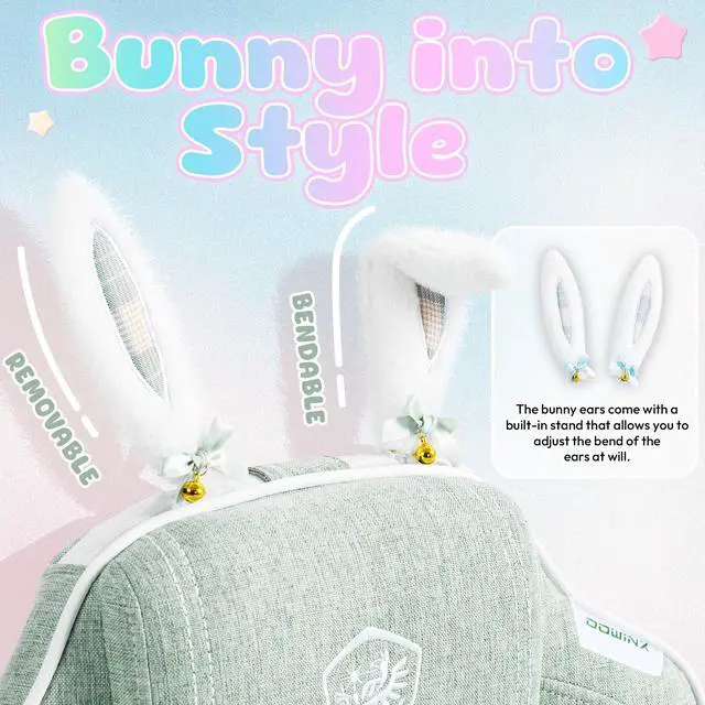 Alt view image 2 of 7 - Dowinx Gaming Chair with Cute Bunny Ears, Ergonomic Computer Chair for Adult, Game Chair Cloth for Girl, Teen, LS-665101, Green