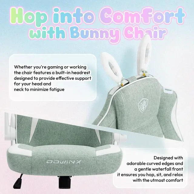 Alt view image 5 of 7 - Dowinx Gaming Chair with Cute Bunny Ears, Ergonomic Computer Chair for Adult, Game Chair Cloth for Girl, Teen, LS-665101, Green