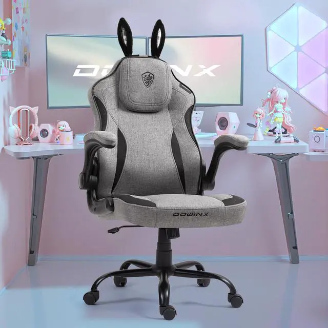 Alt view image 2 of 7 - Dowinx Gaming Chair with Cute Bunny Ears, Ergonomic Computer Chair for Adult, Game Chair Cloth for Girls&Teens, LS-665101,Black