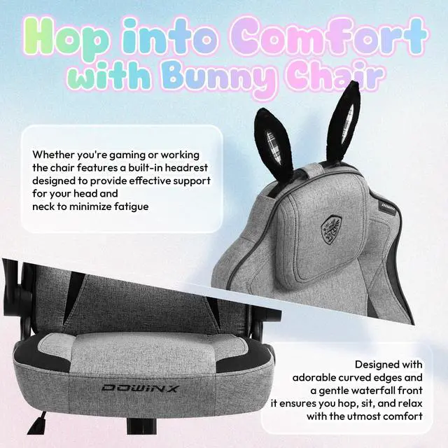 Alt view image 6 of 7 - Dowinx Gaming Chair with Cute Bunny Ears, Ergonomic Computer Chair for Adult, Game Chair Cloth for Girls&Teens, LS-665101,Black