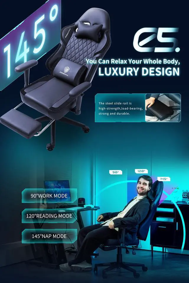 Alt view image 6 of 7 - Dowinx Ergonomic Gaming Chair with Lumbar Support, High-Quality Breathable PU Leather for Durability, Adjustable Features for Personalized Comfort, Budget Friendly Game Chair, Black