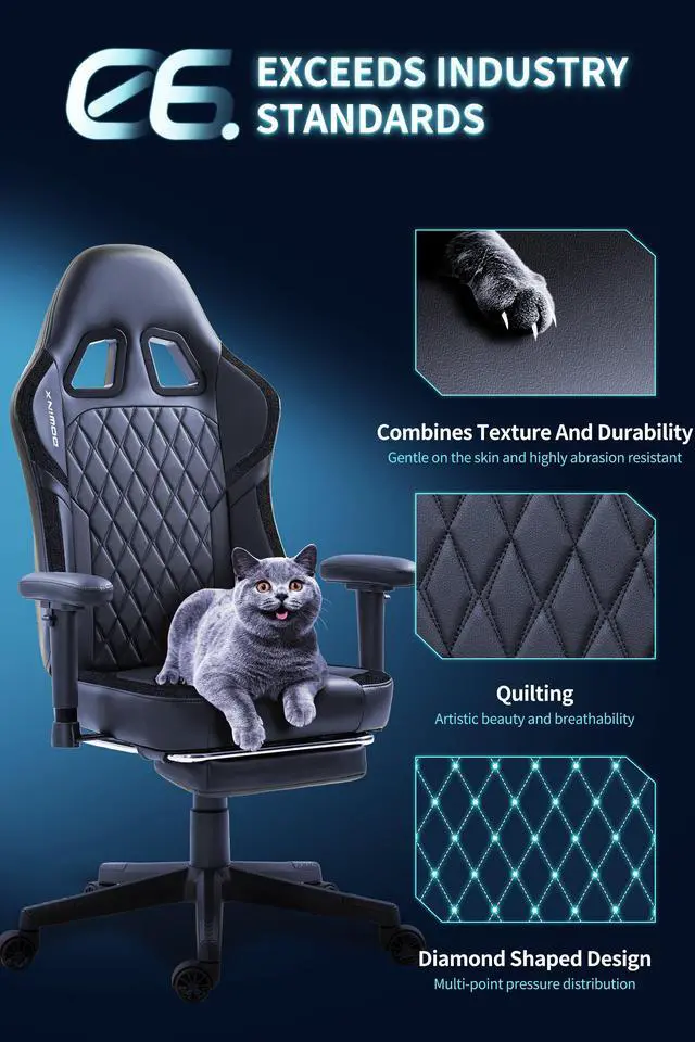 Alt view image 7 of 7 - Dowinx Ergonomic Gaming Chair with Lumbar Support, High-Quality Breathable PU Leather for Durability, Adjustable Features for Personalized Comfort, Budget Friendly Game Chair, Black