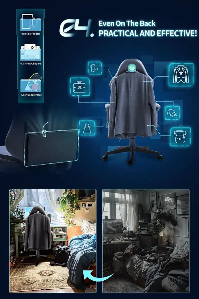 Alt view image 5 of 7 - Dowinx Ergonomic Gaming Chair with Lumbar Support, High-Quality Breathable PU Leather for Durability, Adjustable Features for Personalized Comfort, Budget Friendly Game Chair, Black