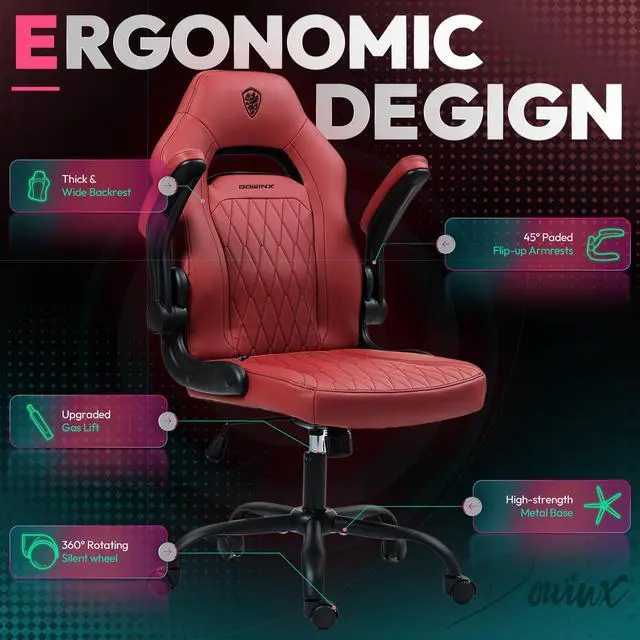 Alt view image 2 of 7 - Dowinx Gaming Chair, Breathable PU Leather Gamer Chair with Pocket Spring Cushion, Adjustable Swivel Task Chair ,Ergonomic Computer Chair with  Lumbar Support,LS-666105 Red