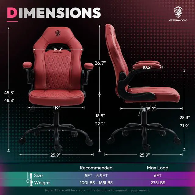 Alt view image 4 of 7 - Dowinx Gaming Chair, Breathable PU Leather Gamer Chair with Pocket Spring Cushion, Adjustable Swivel Task Chair ,Ergonomic Computer Chair with  Lumbar Support,LS-666105 Red