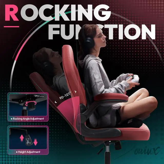 Alt view image 6 of 7 - Dowinx Gaming Chair, Breathable PU Leather Gamer Chair with Pocket Spring Cushion, Adjustable Swivel Task Chair ,Ergonomic Computer Chair with  Lumbar Support,LS-666105 Red