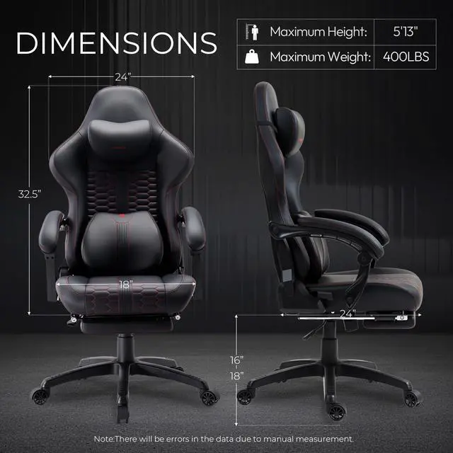 Alt view image 2 of 7 - Dowinx Gaming Chair Big and Tall with Dual-Point Massage Lumbar Support, Video Game Chairs for Adults with Footrest, Ergonomic Computer Chair High Back 360° Swivel, PU Leather Recliner 400LBS