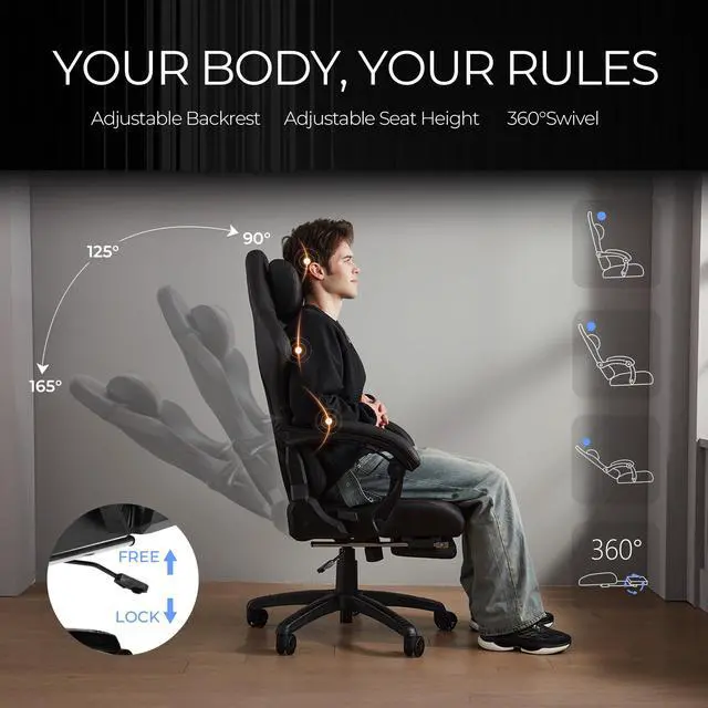 Alt view image 5 of 7 - Dowinx Gaming Chair Big and Tall with Dual-Point Massage Lumbar Support, Video Game Chairs for Adults with Footrest, Ergonomic Computer Chair High Back 360° Swivel, PU Leather Recliner 400LBS