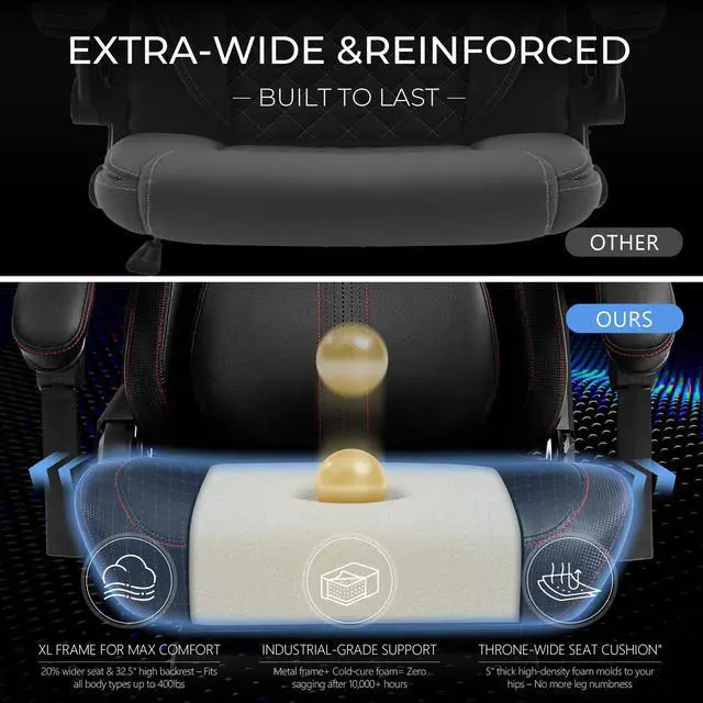 Alt view image 3 of 7 - Dowinx Gaming Chair Big and Tall with Dual-Point Massage Lumbar Support, Video Game Chairs for Adults with Footrest, Ergonomic Computer Chair High Back 360° Swivel, PU Leather Recliner 400LBS