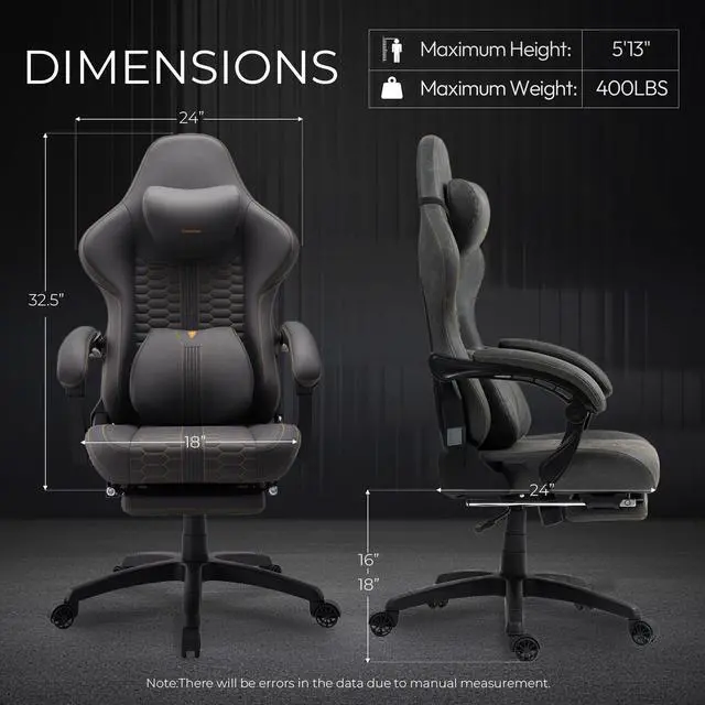 Alt view image 2 of 7 - Dowinx Gaming Chair Big and Tall with Dual-Point Massage Lumbar Support, Video Game Chairs for Adults with Footrest, Ergonomic Computer Chair High Back 360° Swivel, PU Leather Recliner 400LBS Grey