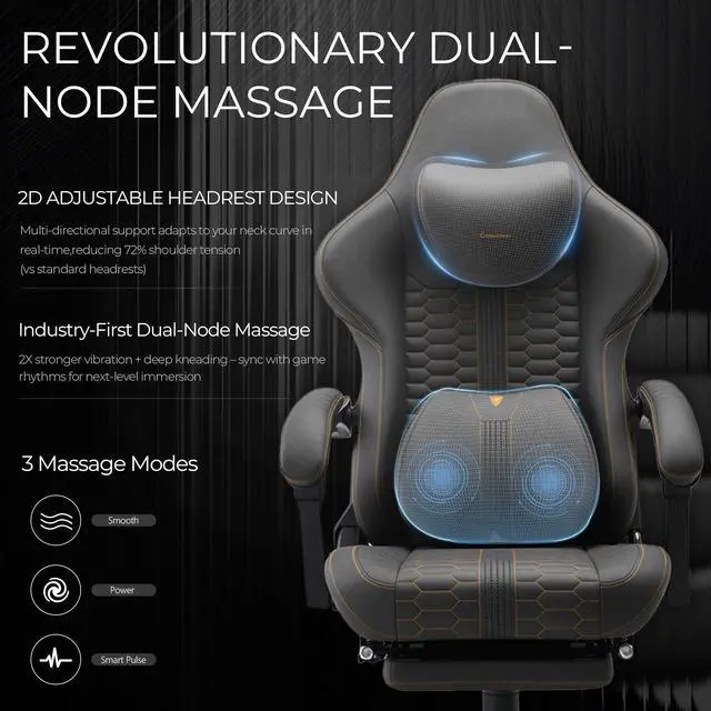 Alt view image 4 of 7 - Dowinx Gaming Chair Big and Tall with Dual-Point Massage Lumbar Support, Video Game Chairs for Adults with Footrest, Ergonomic Computer Chair High Back 360° Swivel, PU Leather Recliner 400LBS Grey