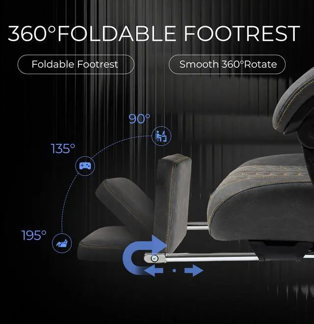 Alt view image 7 of 7 - Dowinx Gaming Chair Big and Tall with Dual-Point Massage Lumbar Support, Video Game Chairs for Adults with Footrest, Ergonomic Computer Chair High Back 360° Swivel, PU Leather Recliner 400LBS Grey