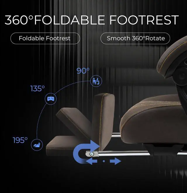 Alt view image 7 of 7 - Dowinx Gaming Chair Big and Tall with Dual-Point Massage Lumbar Support, Video Game Chairs for Adults with Footrest, Ergonomic Computer Chair High Back 360° Swivel, PU Leather Recliner 400LBS Brown