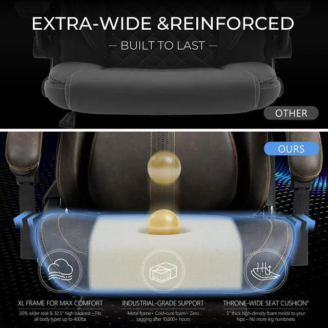 Alt view image 3 of 7 - Dowinx Gaming Chair Big and Tall with Dual-Point Massage Lumbar Support, Video Game Chairs for Adults with Footrest, Ergonomic Computer Chair High Back 360° Swivel, PU Leather Recliner 400LBS Brown