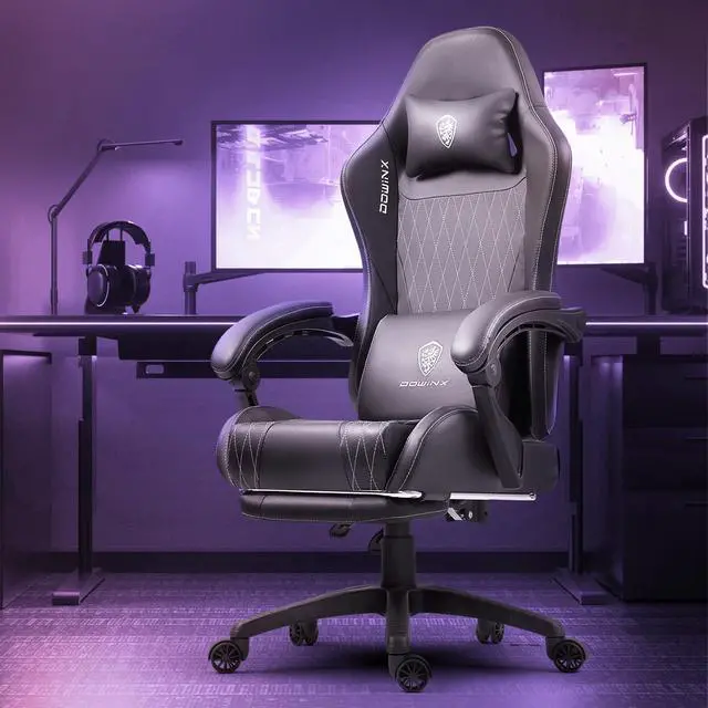 Alt view image 7 of 7 - Dowinx Gaming Chair with Lumbar Support and Footrest, Ergonomic Video Game Chair for Adults, Adjustable High-Back Office Chair with Pocket Spring Cushion, Reclining Computer Chair with Headrest Black