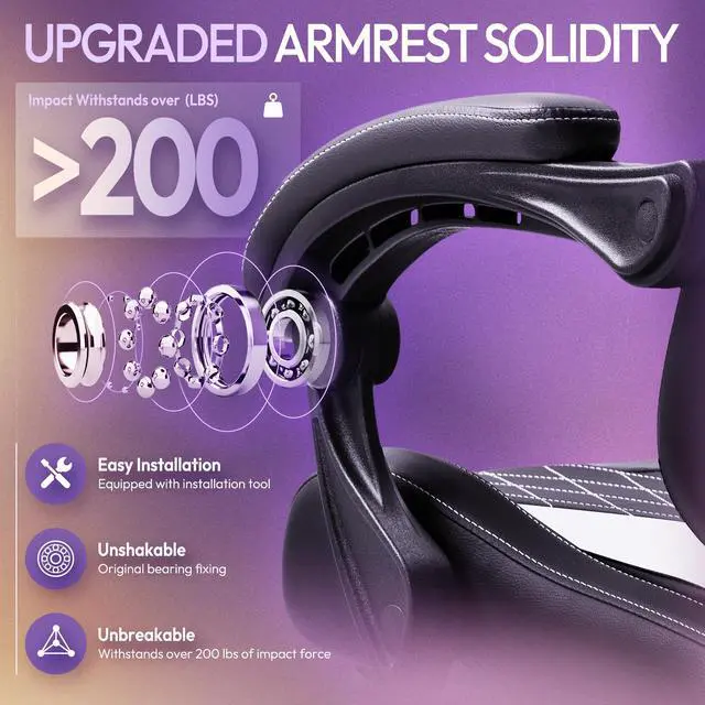 Alt view image 3 of 7 - Dowinx Gaming Chair with Lumbar Support and Footrest, Ergonomic Video Game Chair for Adults, Adjustable High-Back Office Chair with Pocket Spring Cushion, Reclining Computer Chair with Headrest White