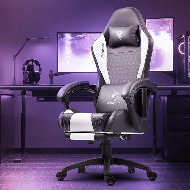 Alt view image 7 of 7 - Dowinx Gaming Chair with Lumbar Support and Footrest, Ergonomic Video Game Chair for Adults, Adjustable High-Back Office Chair with Pocket Spring Cushion, Reclining Computer Chair with Headrest White