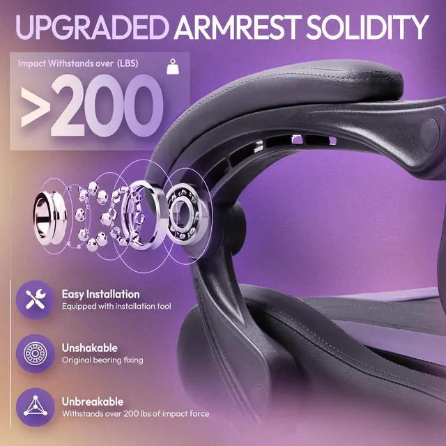 Alt view image 3 of 7 - Dowinx Gaming Chair with Lumbar Support and Footrest, Ergonomic Video Game Chair for Adults, Adjustable High-Back Office Chair with Pocket Spring Cushion, Reclining Computer Chair with Headrest Purple