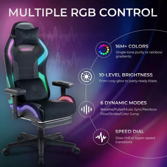Alt view image 4 of 7 - Dowinx RGB LED Gaming Chair with Lumbar Support for Big and Tall, 3D Adjustable Armrests&Headrest, Gaming Computer Chair For Adults&Teens, Fabric Gaming Chair for Video Gamer, 66D2 Black