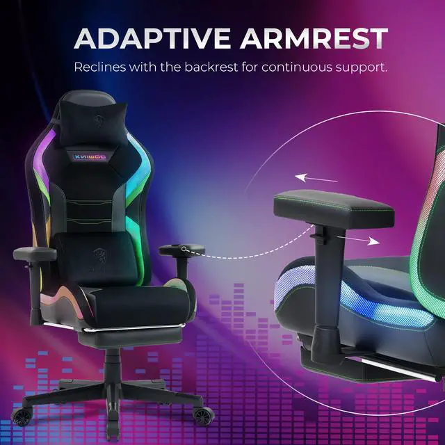 Alt view image 7 of 7 - Dowinx RGB LED Gaming Chair with Lumbar Support for Big and Tall, 3D Adjustable Armrests&Headrest, Gaming Computer Chair For Adults&Teens, Fabric Gaming Chair for Video Gamer, 66D2 Black&Green