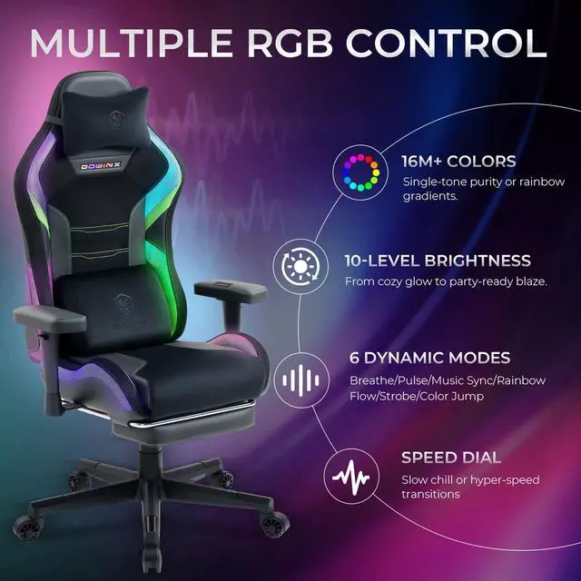 Alt view image 4 of 7 - Dowinx RGB LED Gaming Chair with Lumbar Support for Big and Tall, 3D Adjustable Armrests&Headrest, Gaming Computer Chair For Adults&Teens, Fabric Gaming Chair for Video Gamer, 66D2 Black&Green