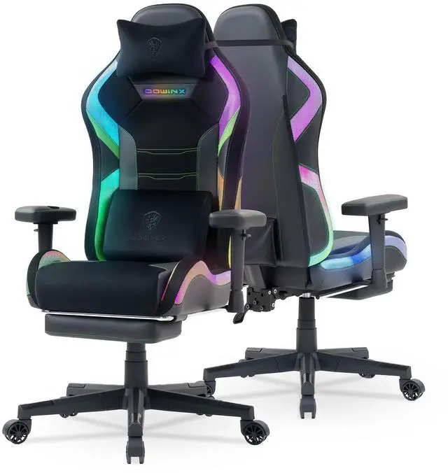 Alt view image 2 of 7 - Dowinx RGB LED Gaming Chair with Lumbar Support for Big and Tall, 3D Adjustable Armrests&Headrest, Gaming Computer Chair For Adults&Teens, Fabric Gaming Chair for Video Gamer, 66D2 Black&Green