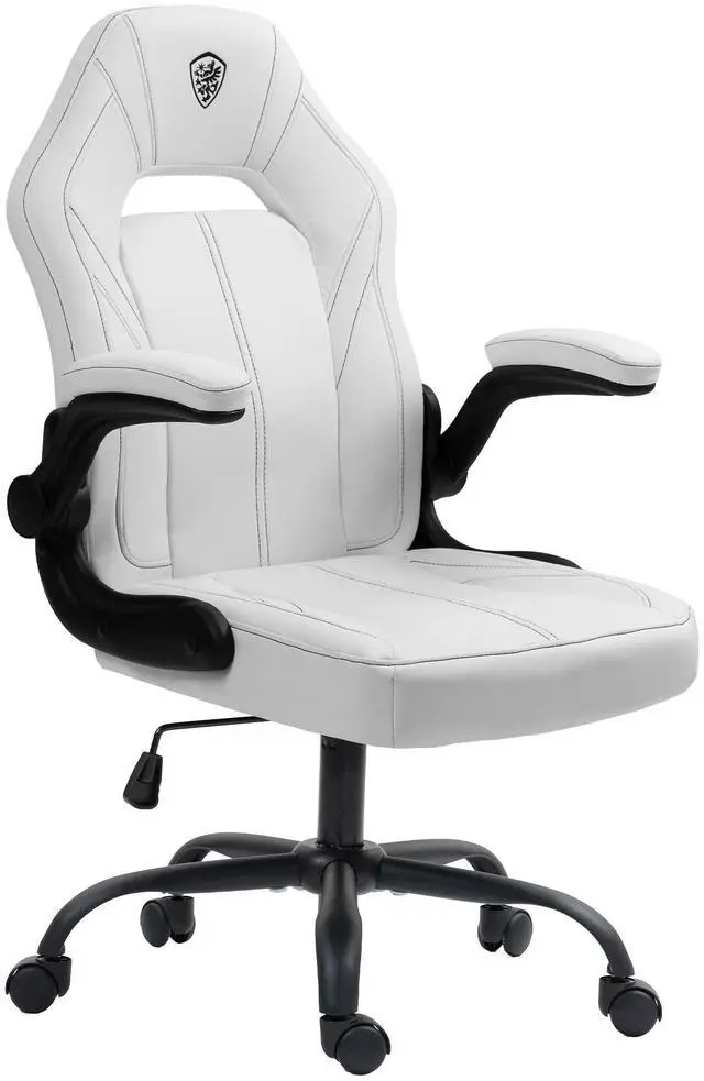 Main image of Dowinx Gaming Chair, Breathable PU Leather Gamer Chair with Pocket Spring Cushion, Swivel Desk Chair with adjustable seat and armrests, Ergonomic Computer Chair with reclining backrest, White