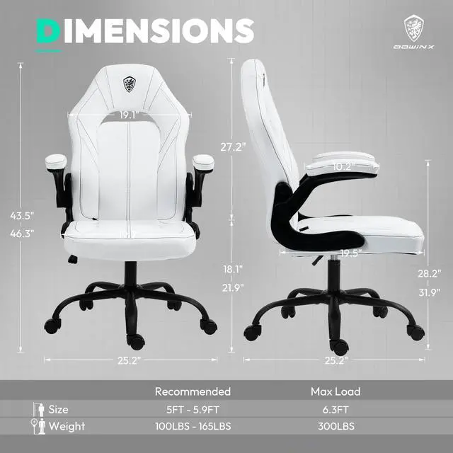 Alt view image 3 of 7 - Dowinx Gaming Chair, Breathable PU Leather Gamer Chair with Pocket Spring Cushion, Swivel Desk Chair with adjustable seat and armrests, Ergonomic Computer Chair with reclining backrest, White